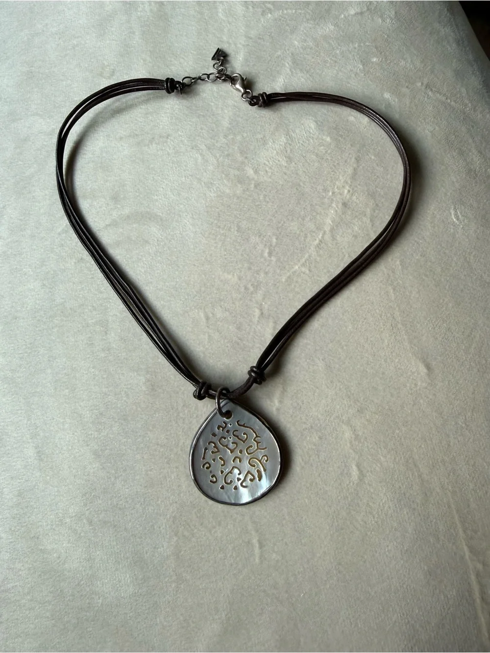 Silpada Brown Cord Necklace with Silver Filigree Round Pendant